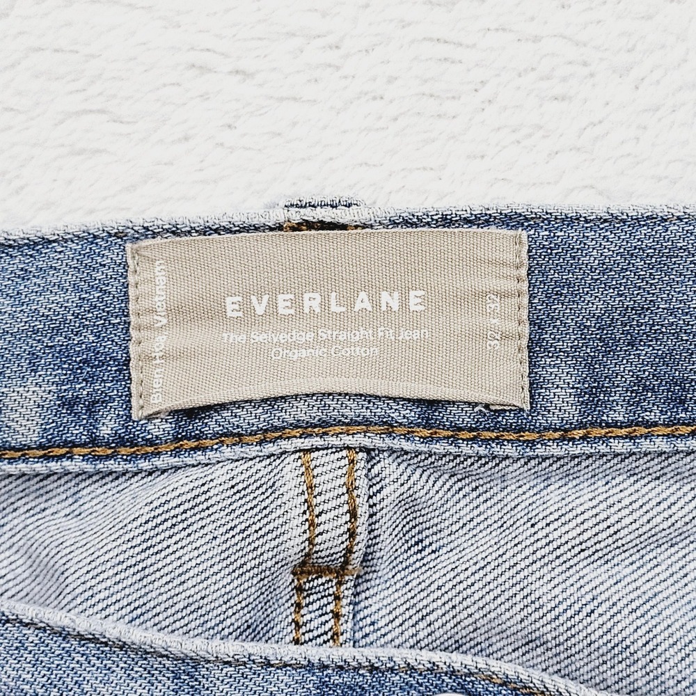 Everlane Selvedge Straight Fit Jeans Mens 32W 32L Blue Organic Cotton Stretch - Picture 4 of 13